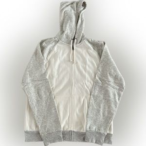 Old Navy Full Zip Hoodie. White with grey sleeves and hood. Large